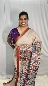 Vriksham Off white Kalamkari Saree with Nizam Border-VS4317